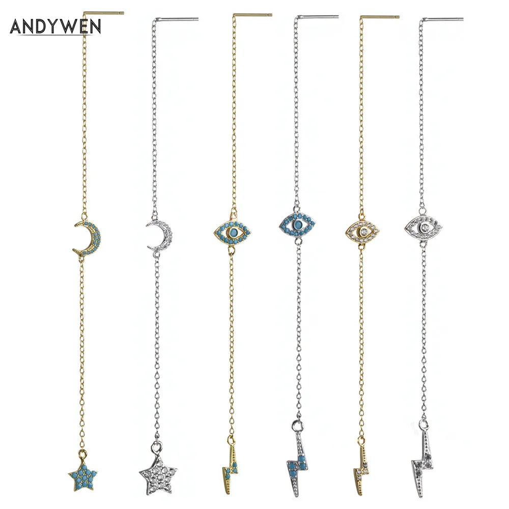 Серьги ANDYWEN из стерлингового серебра 925 пробы длинные серьги ниток Подвесные с