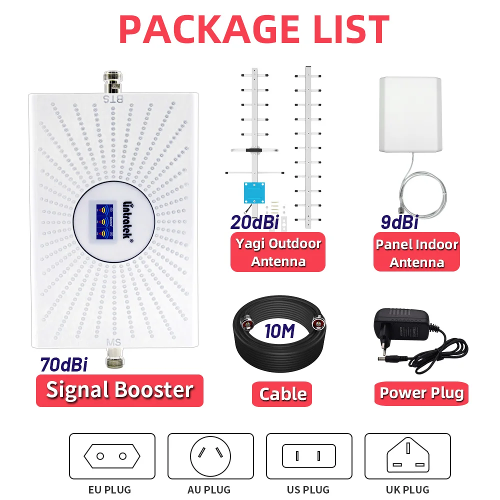 

Lintratek Tri Band Mobile Signal Booster CDMA 850 LTE 2600 AWS 1700 PCS 1900 Cellular Amplifier Network Signal Repeater 90db