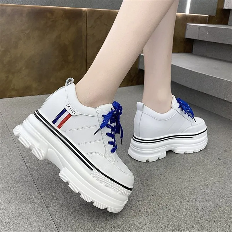 

Spring Autumn New Women White Platform Sneakers Chunky Leather Casual Ladies Shoes Fashion Brand Thick Soled Wedge Footwear