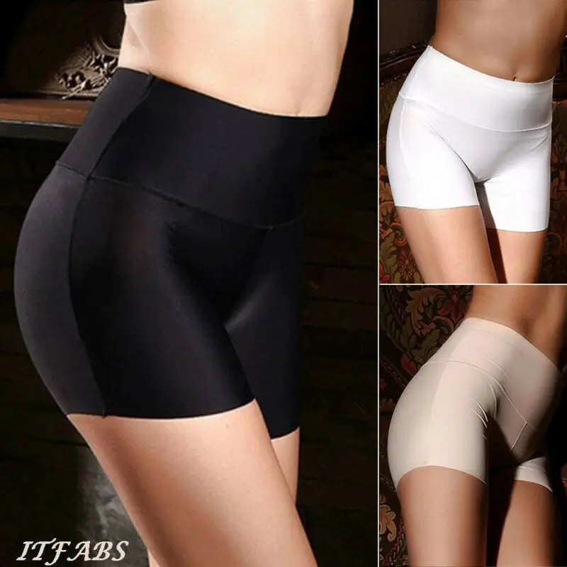 Women Mid-Rise Slip Safety Short Panties Tight Elastic Ice Silk Seamless Boyshorts Black White Skin Color | Женская одежда
