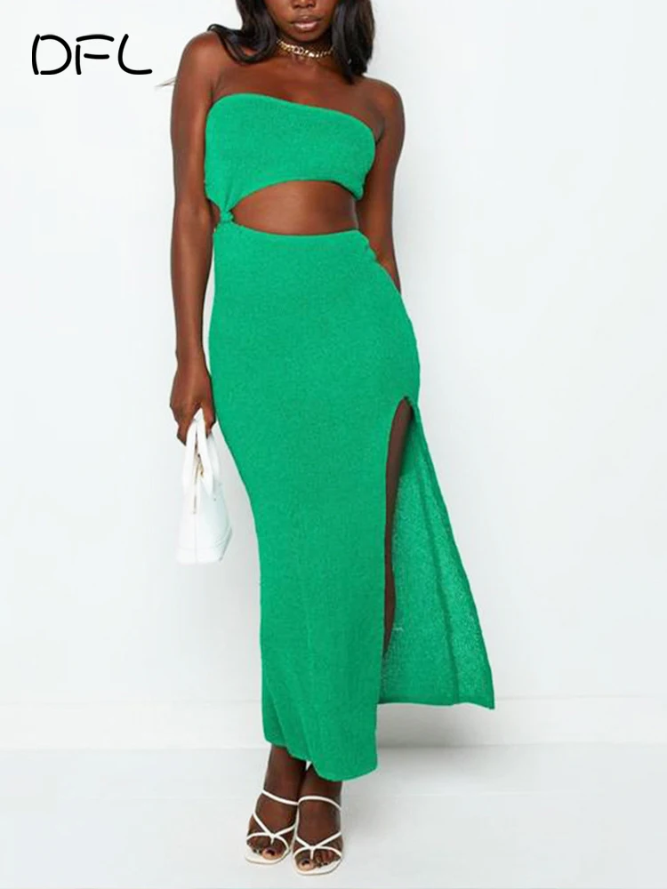 

Женское ажурное платье DFLlifes, однотонное облегающее привлекательное Клубное платье без бретелек с открытой спиной и высоким разрезом, весна...