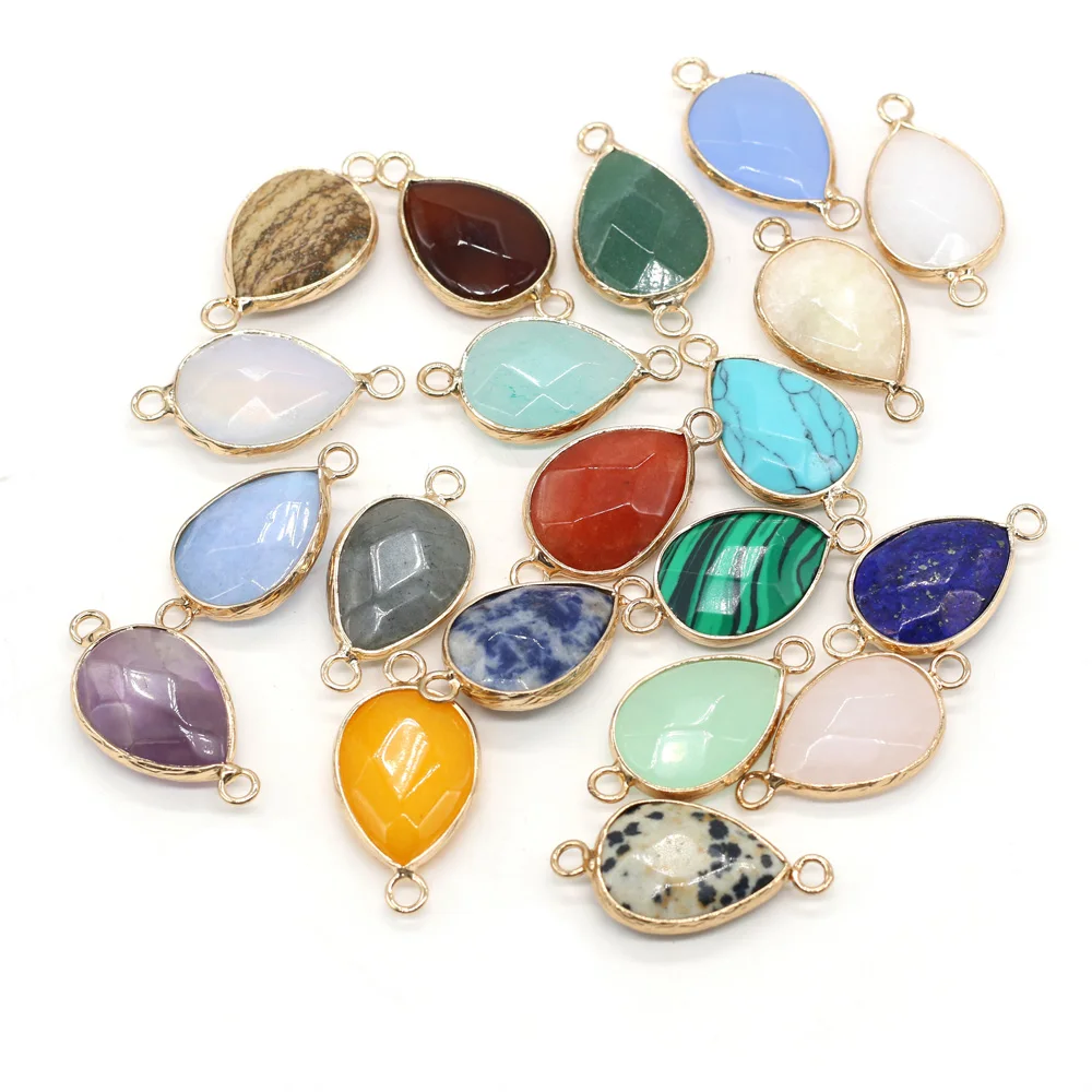 

10Pcs Natural Stone Charms Connector Drop Shape Opal Amethyst Topaz Pendants for Jewelry Making DIY Necklace Earring Gift14x27mm