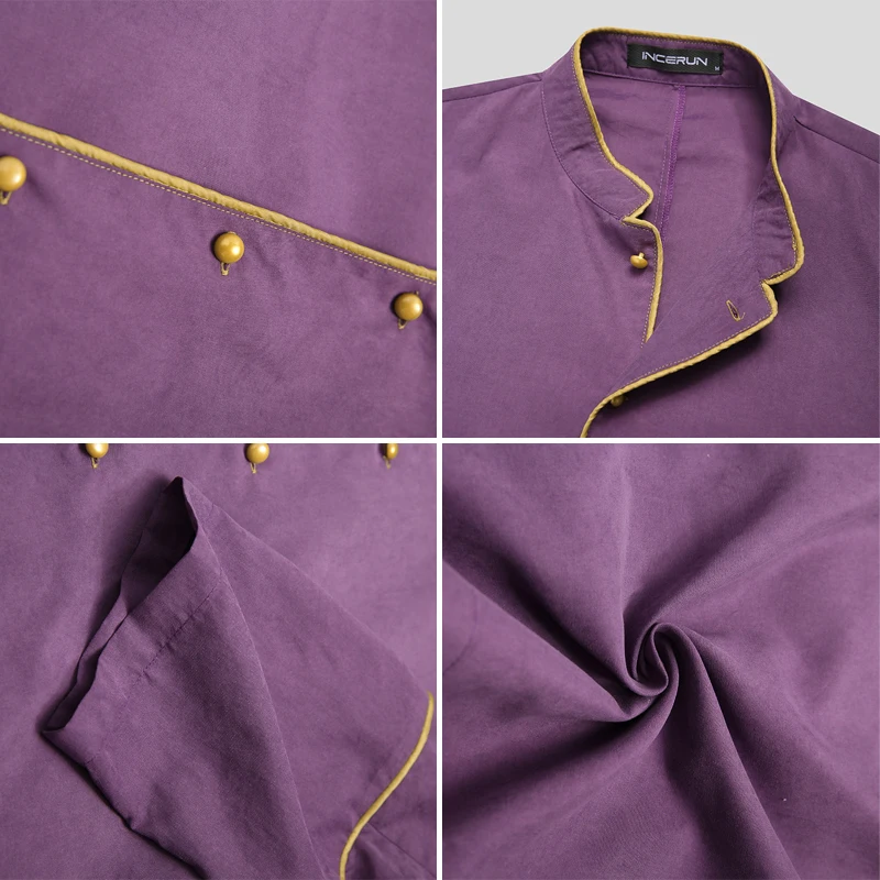 

Men Muslim Kaftan Islamic Saudi Arabia Solid Abaya Long Sleeve Stand Collar Robes Button Elegant Men Jubba Thobe INCERUN S-5XL 7