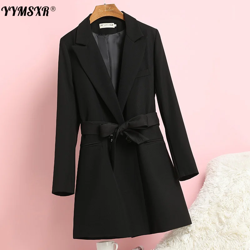 Temperament Black Suit Jacket Female Spring and Autumn 2022 New Mid-length Style Wide Loose Office Blzaer Female High Quality