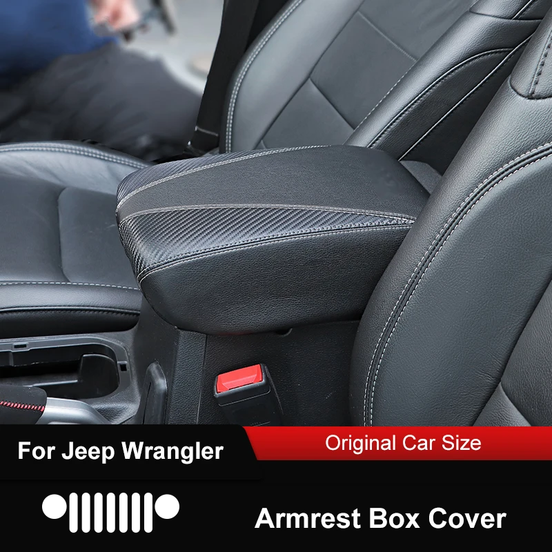 

QHCP Car Console Center Armrest Box Covers Sleeve Protector Carbon Fiber Style Microfiber Leather For Jeep Wrangler JL 2018 2019
