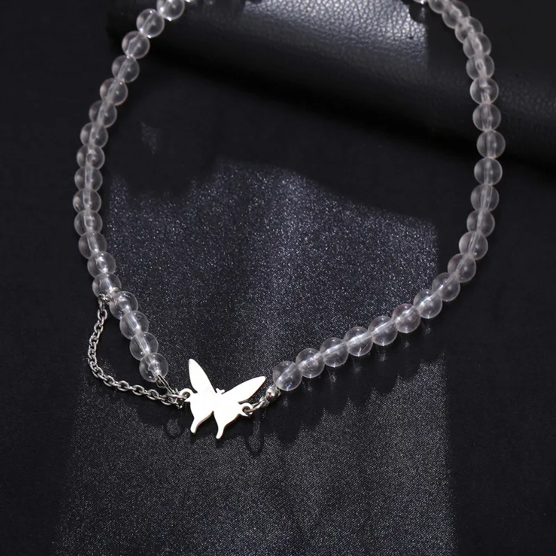 

Fashion Transparent Round Bead Butterfly Necklaces For Women Clavicle Chain Necklace New Design Jewelry Gift