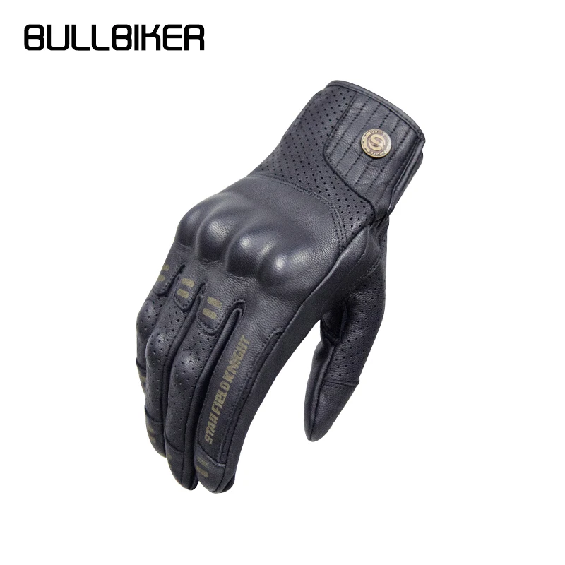 BULLBIKER Retro Motorcycle Leather Gloves Short Touch Screen Breathable Riding Full Finger Cycling Sheepskin Protection Gear enlarge