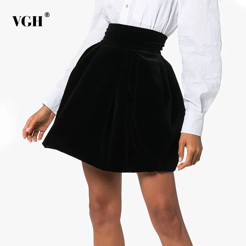 VGH повседневные женские юбки трапециевидной формы с рюшами бархатные Свободные