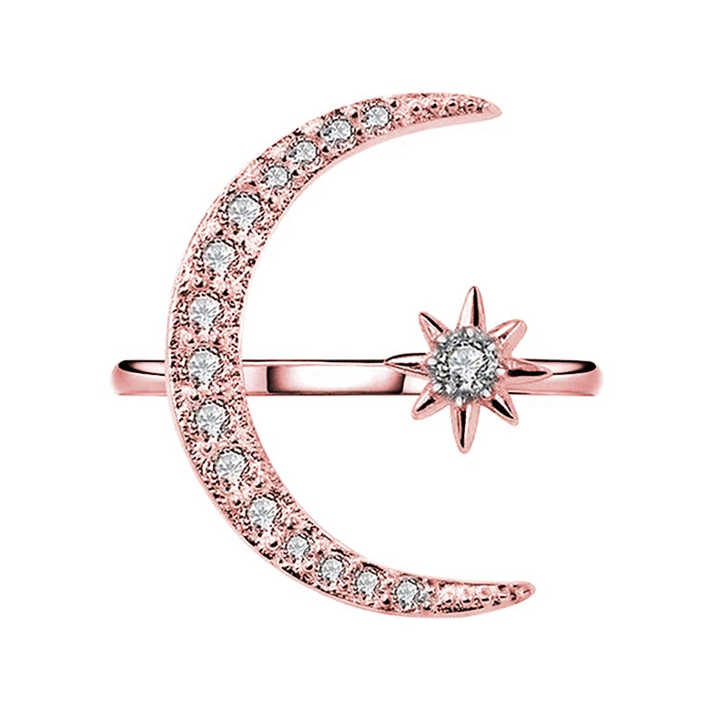 Rose gold Кольца женские модные ювелирные изделия Луна& ЗВЕЗДА сверкающий циркон камень украшения открытые, кольца на палец девушки дамы ювелирные изделия аксессуары подарок - Цвет основного камня: Rose gold