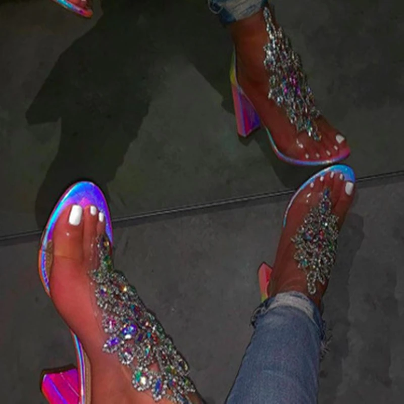 Siddons PVC Transparent Women Summer Ankle Boots Gladiator Sandals Sexy Ladies High Heels Shoes Luxury Crystal Rain | Обувь