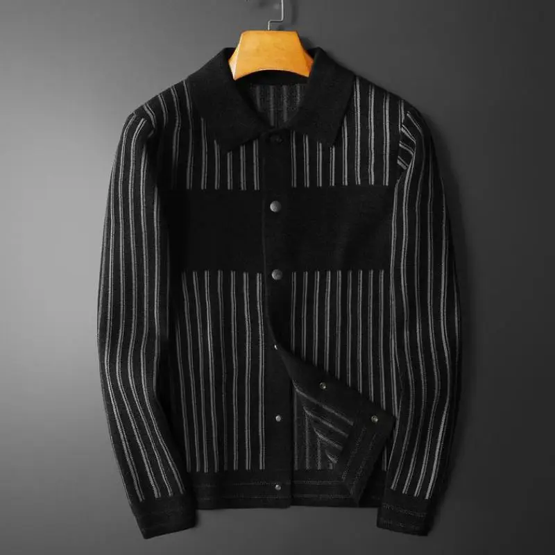 

Мужской утепленный свитер Minglu, роскошные Повседневные свитера в полоску контрастных цветов на осень и зиму, Модные приталенные мужские сви...