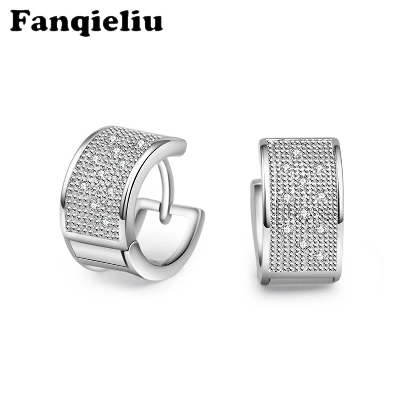 

Fanqieliu Vintage Earrings 925 Sterling Silver Jewelry Hoops For Women Wide Rhinestone Small Hoop Earrings Female FQL20076