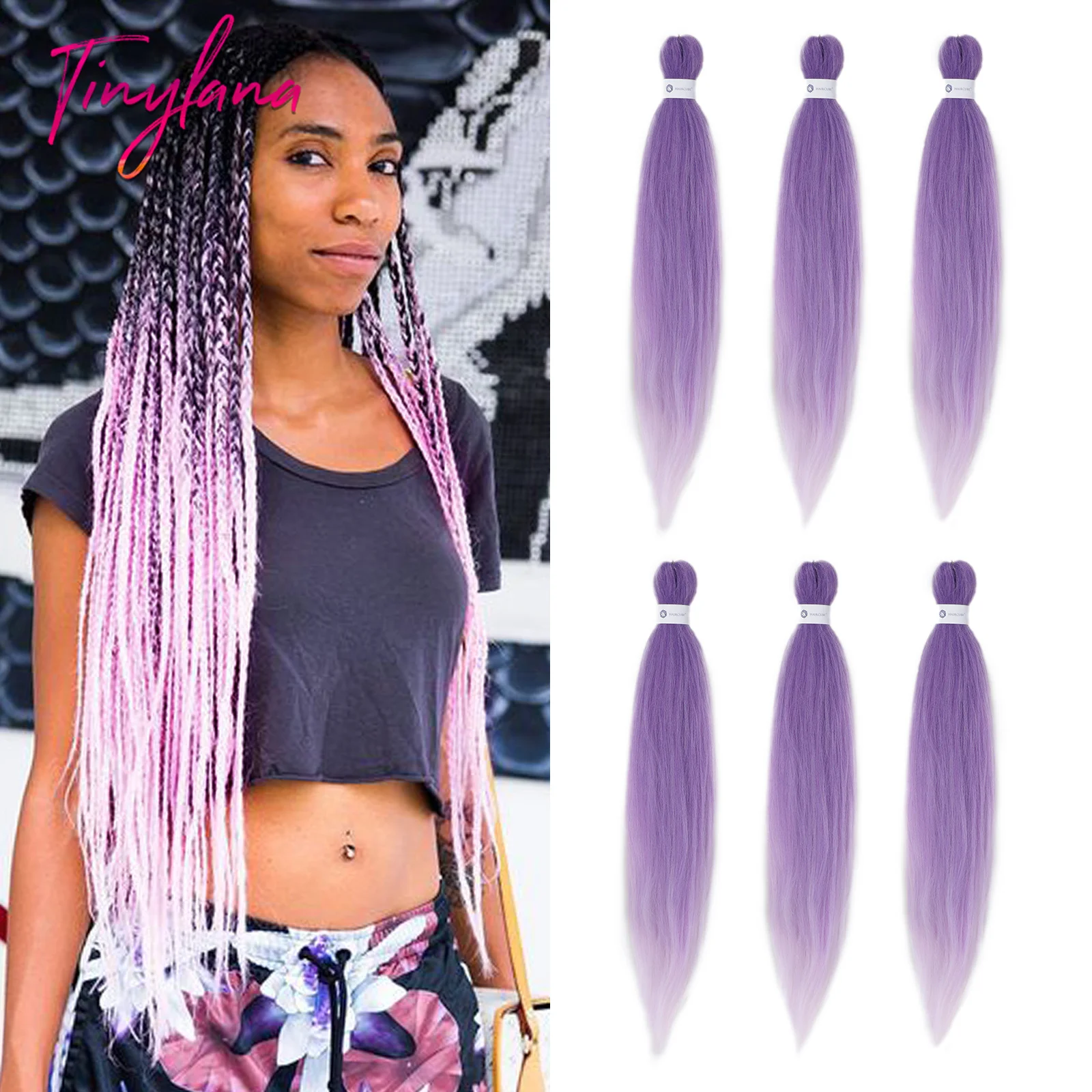 

TINY LANA Long Ombre Purple Extension Hair Wigs Colorful extended braid Synthetic wig for women Brazilian Jumbo Hair 26 inch 6pc