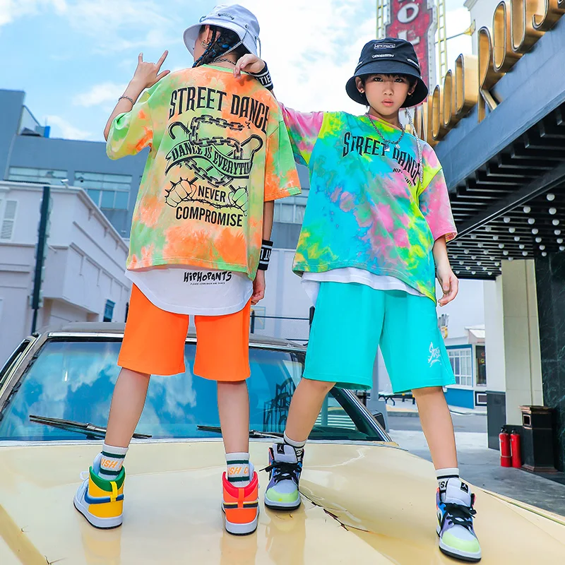 Футболки детские окрашенные галстуком одежда в стиле хип-хоп костюм для джазовых