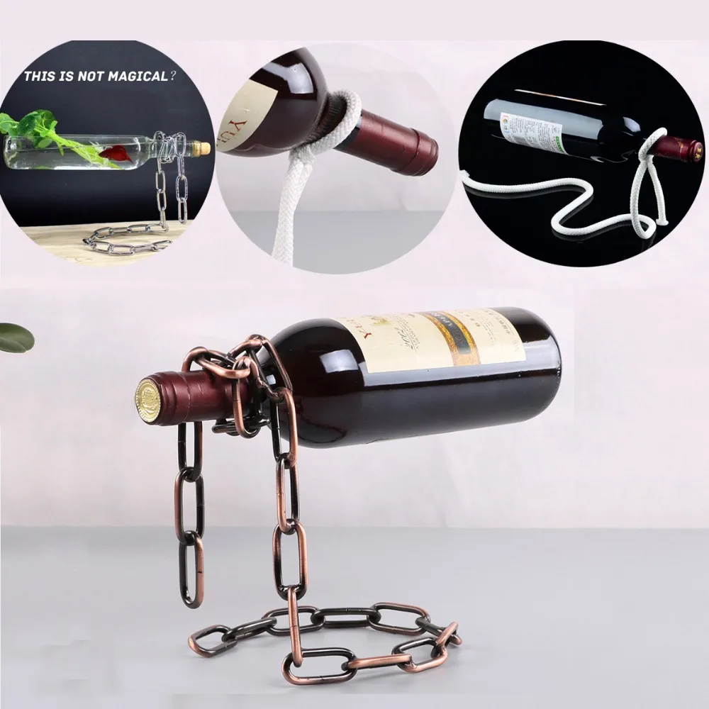 

Magic Metal Hanging Suspension Chain Wine Racks European Retro Creative Handmade Restaurant Bar Stand Bracket Display Stand