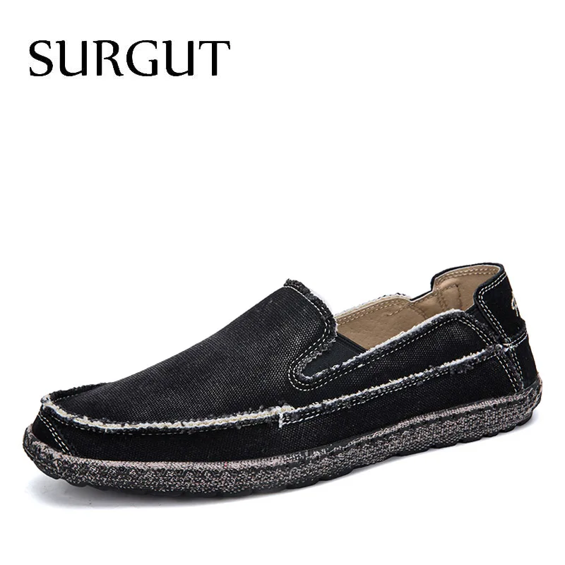 01 Black SURGUT/Мужская парусиновая обувь; дышащая повседневная обувь для вождения; легкие эспадрильи; мужская обувь на плоской подошве; мягкие лоферы; большие размеры 39-47 - Цвет: 01 Black
