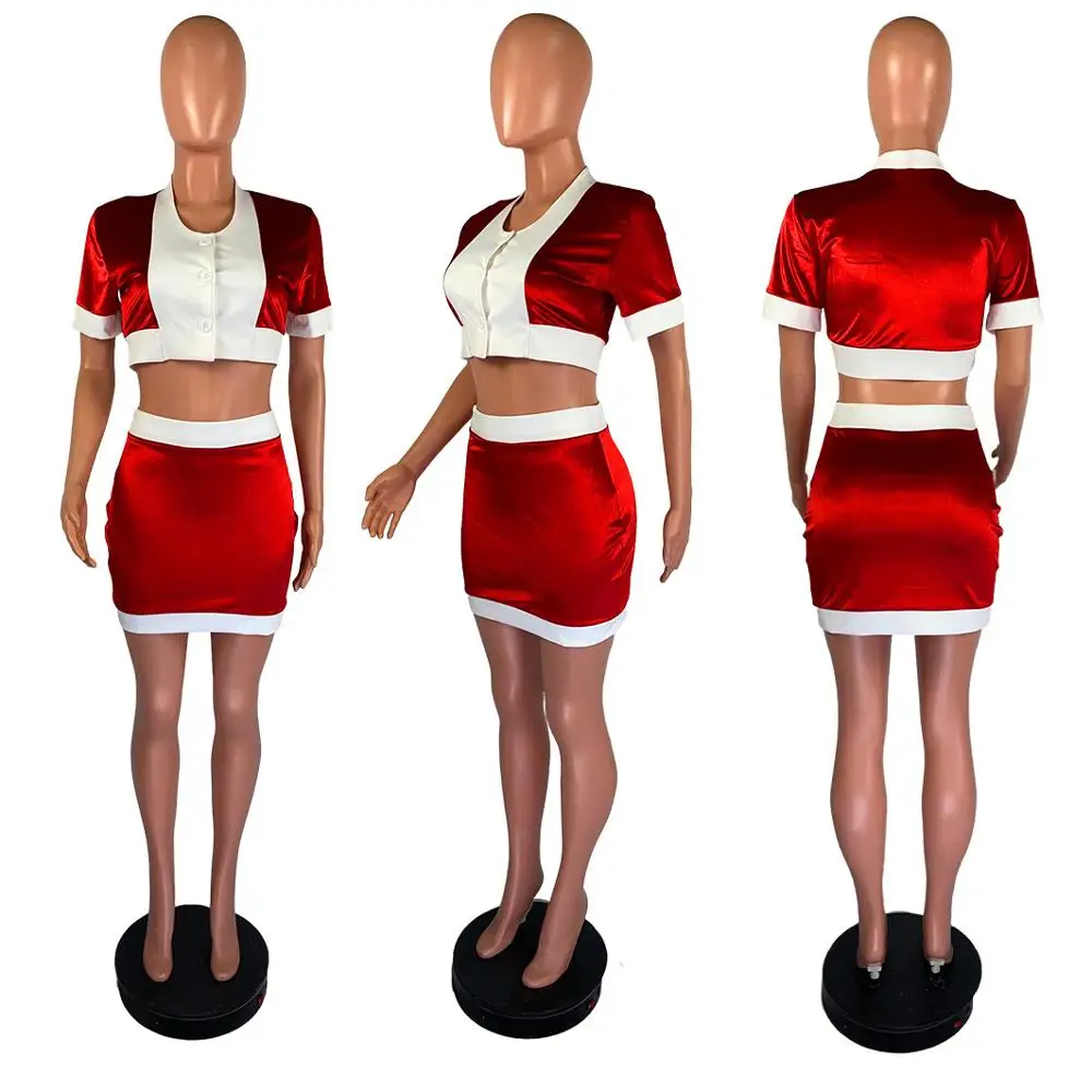 

New fashion solid color casual two piece summer o-neck short sleeve shirt and skirt women's suit
