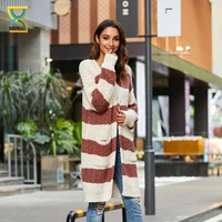 cgyy womens elegant loose sweater causal coat rainbow striped long sleeve knit cardigan with hoodie for female in autumn winter