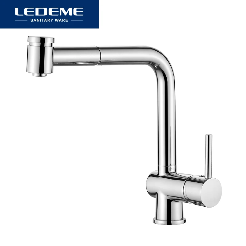 LEDEME Faucet L6055 Смеситель для кухни с выдвижной лейкой Латунь Цвет: Хром|Смесители