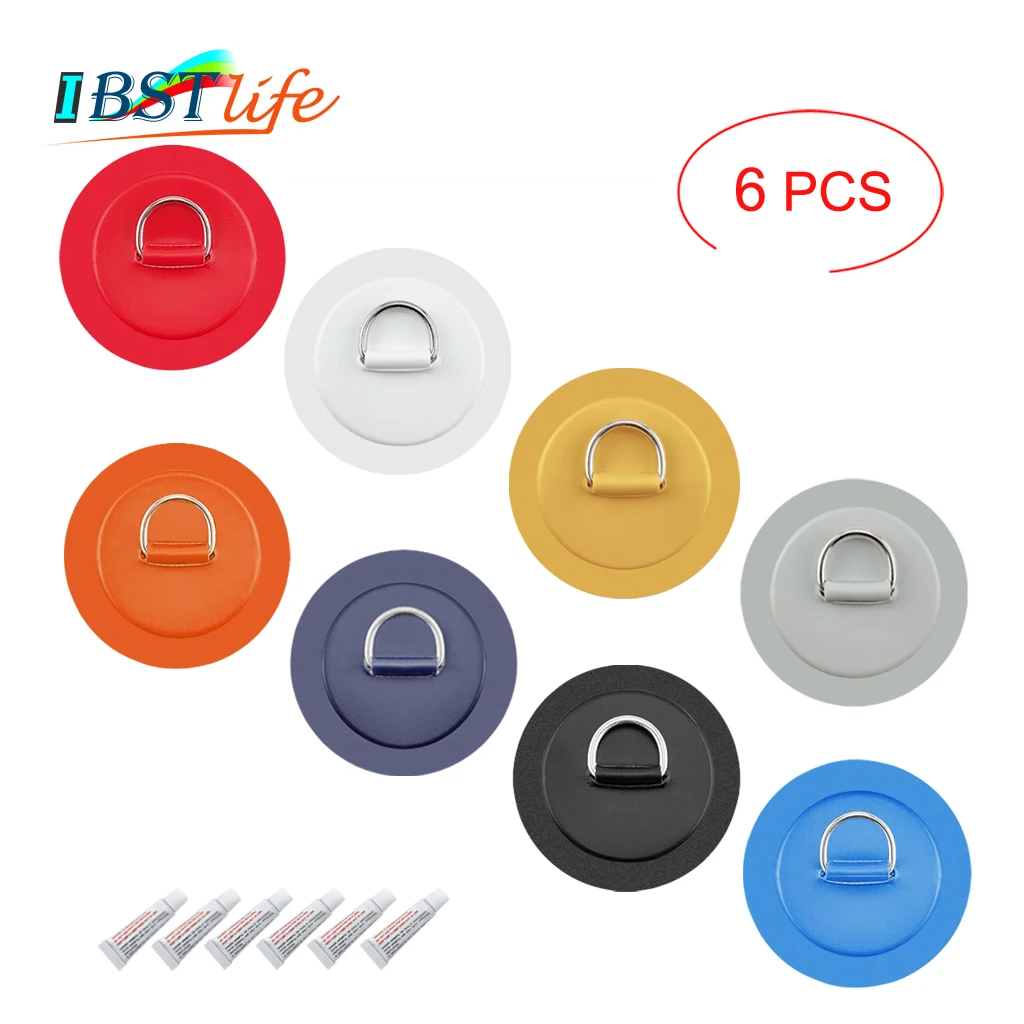 

6 PCS 4.3inch Stainless Steel D Ring Pad/Patch With Glue for PVC Inflatable Boat Raft Dinghy Canoe Kayak Surfboard SUP Tie Down
