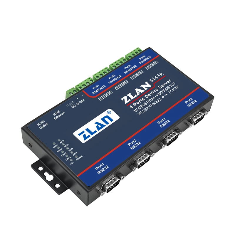 Zlan5443a 4 порта Rs232 Rs485 Rs422 к Ethernet Tcp Ip конвертер Modbus Rtu шлюз последовательное