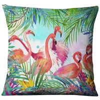 hand painted watercolor printed faux linen cushion cover animals plants flamingo giraffe throw pillowcase home decor decoration