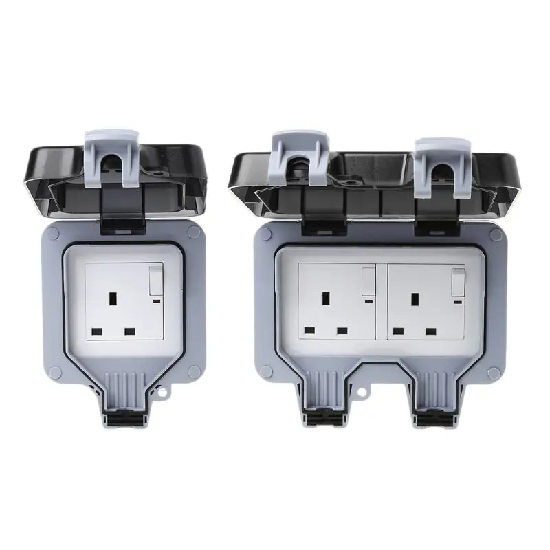 

IP66 Waterproof Outdoor Wall Switch Socket Dustproof Power Outlet UK Standard Wall Switch Socket 220-250V New 2019