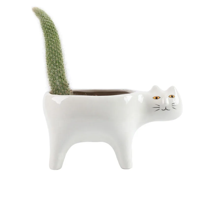 

Creative Cute Cat Tail Plant Pots Ceramic Vase Personality Cartoon Animal Succulent Saguaro Flower Pot Desktop Garden Decoration
