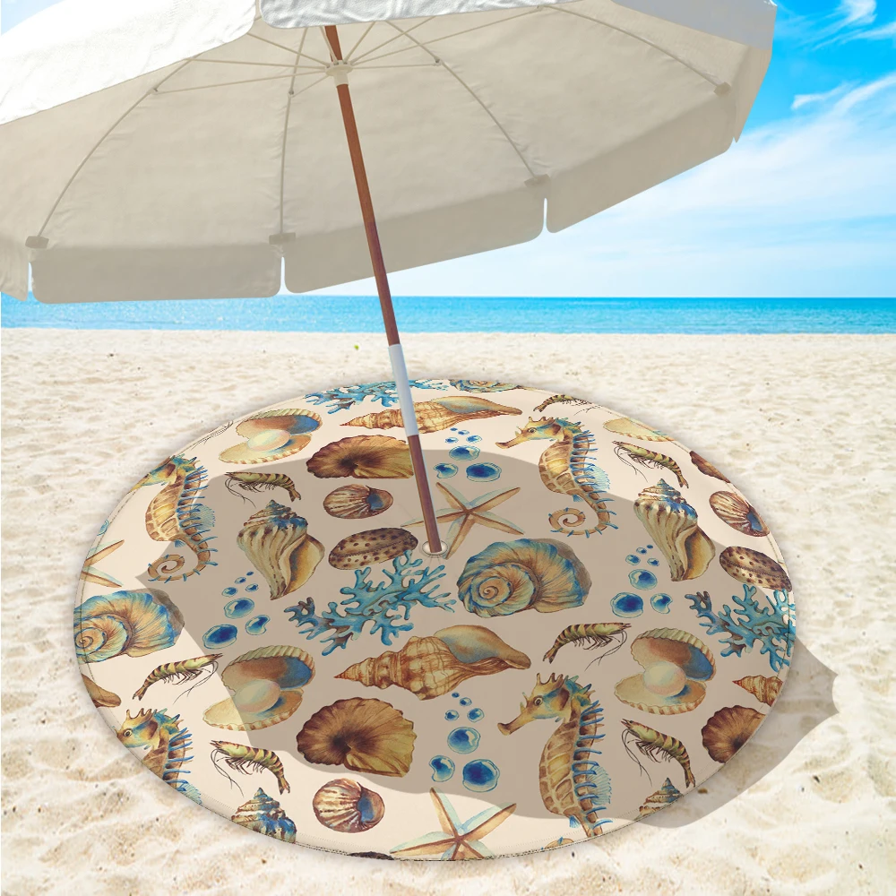 

Beach Umbrella Mat 8cm Hole With Snap Button Microfiber Portable Cute Animal Printed Fixed Umbrella With Hole Beach Towels