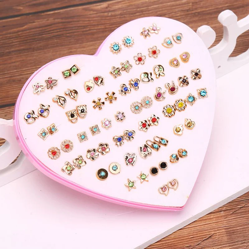 

36Pairs/Set Mix Fruits Star Moon Stud Earrings Set Heart Box Earrings Jewelry