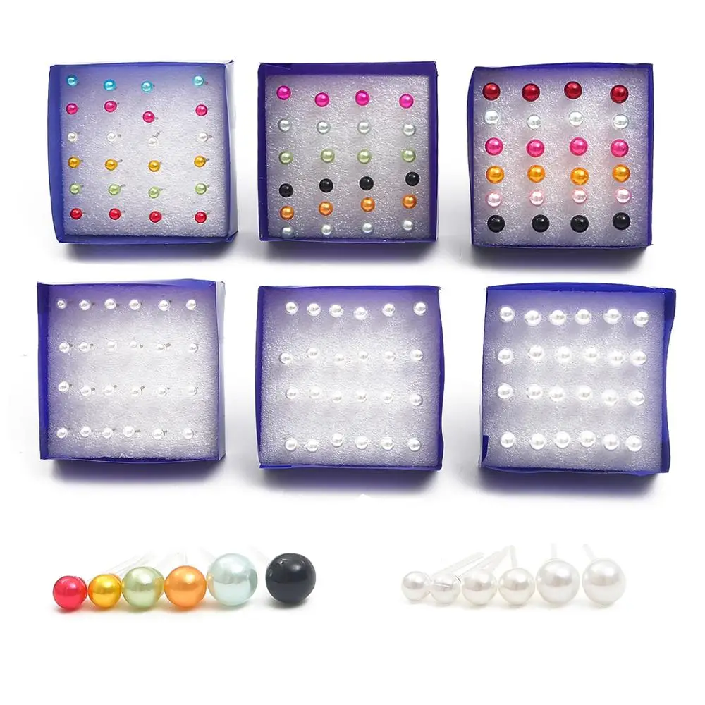 12pairs/set White Simulated Pearl Stud Earrings Set For Women Jewelry Piercing Ball Plastic kit Bijouteria brincos | Украшения и