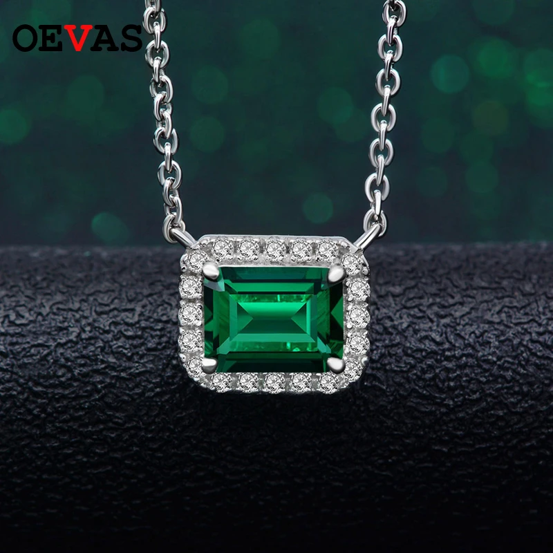 

OEVAS 100% 925 Sterling Silver Pendant Necklace For Women Top Quality Lad Grown Emerald Gemstone Wedding Party Bridal Jewelry