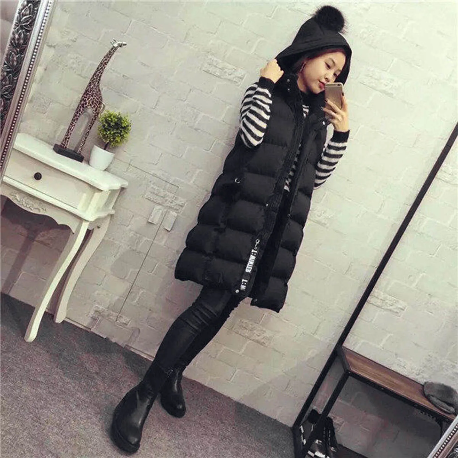 

Autumn Winter Sleeveless Long Vest Womens Plus Size Hoodie Waistcoat Vest Gilet Jacket Coat Thick Waistcoat Warm Jacket d3