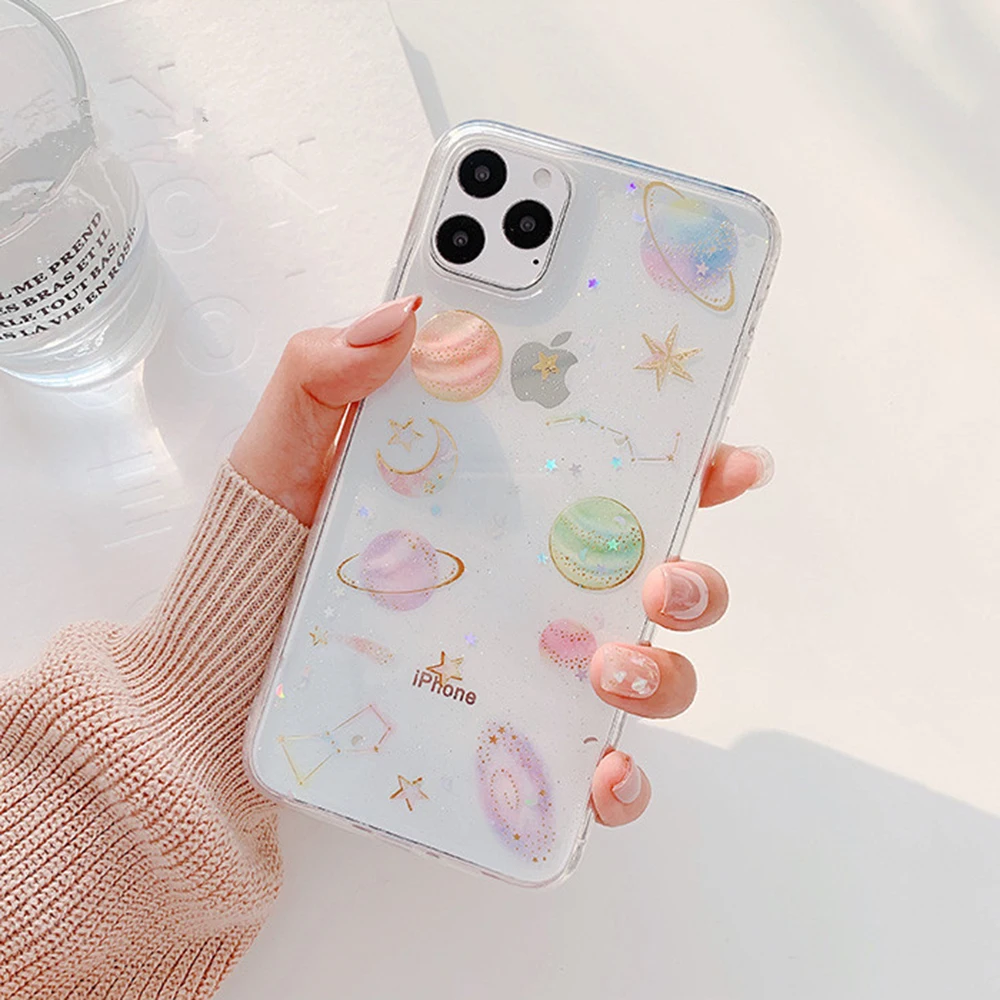 Прозрачный чехол LOVECOM для iPhone 12 Mini 11 Pro Max XR XS 8 7 Plus мягкая эпоксидная блестящая