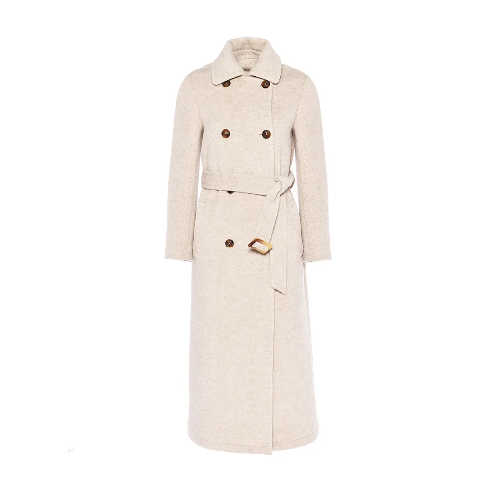 Зимнее длинное шерстяное пальто женские корейское двубортное Дизайнерские