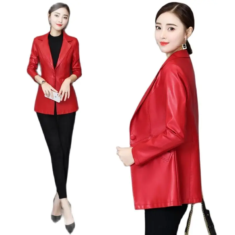 Chaqueta de cuero sintético de talla grande para mujer, chaqueta de piel sintética importada, traje de cuero morado, OL, 2021