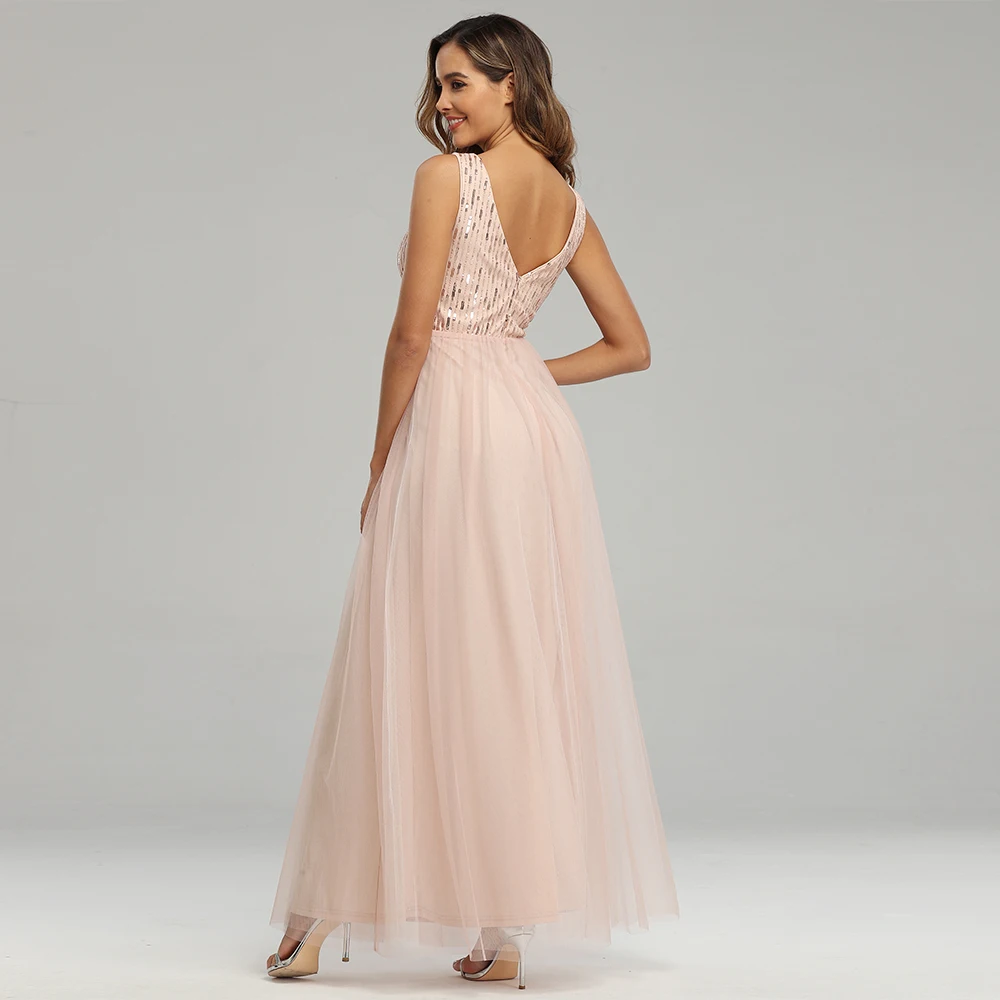 Сексуальные розовые золотые вечерние платья расшитые блестками а-силуэт
