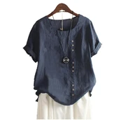 2022 summer retro large size casual loose cotton linen short sleeve pullover t shirt cotton linen womens dress