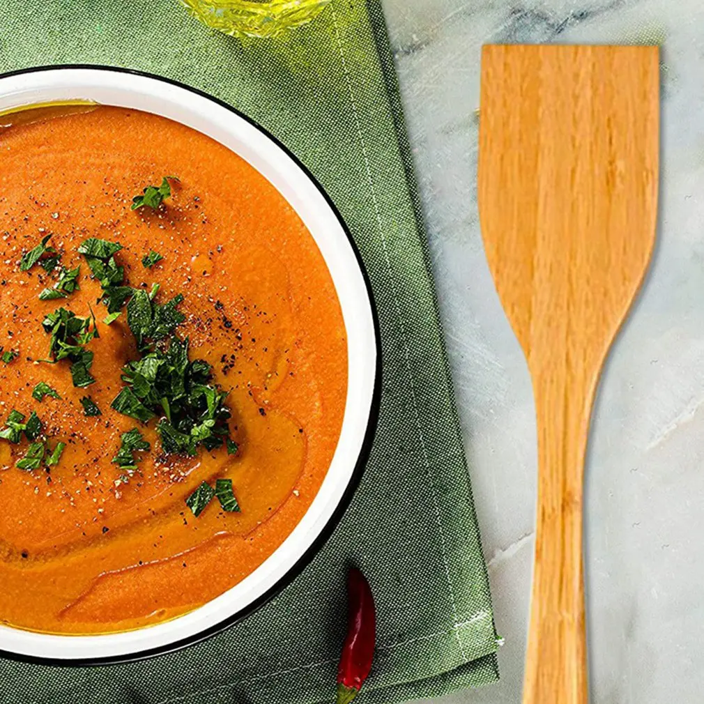 

5 Bamboo Wood Spoons And Spatula Non-stick Cookware And Wok Cookware Sturdy And Practical Kitchen Tools