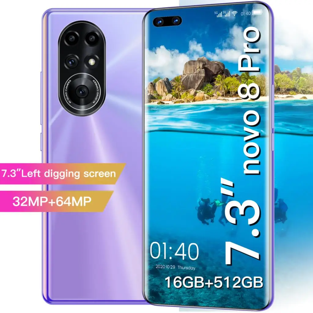 

Novo 8 Pro 7.3" Global Unlock HD Full Screen 16GB 512GB Android 11.0 32+64MP Camera 6800mAh Big Battery smartphone