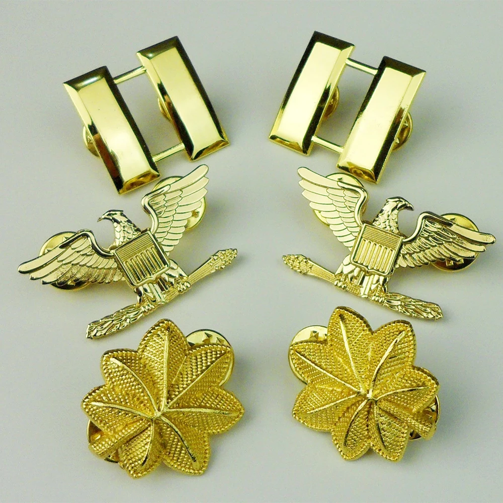 Golden US Army Navy Officer Rank Insignia Captain Major Colonel Lieutenant Commander Cockade Collar Pin Badge Set