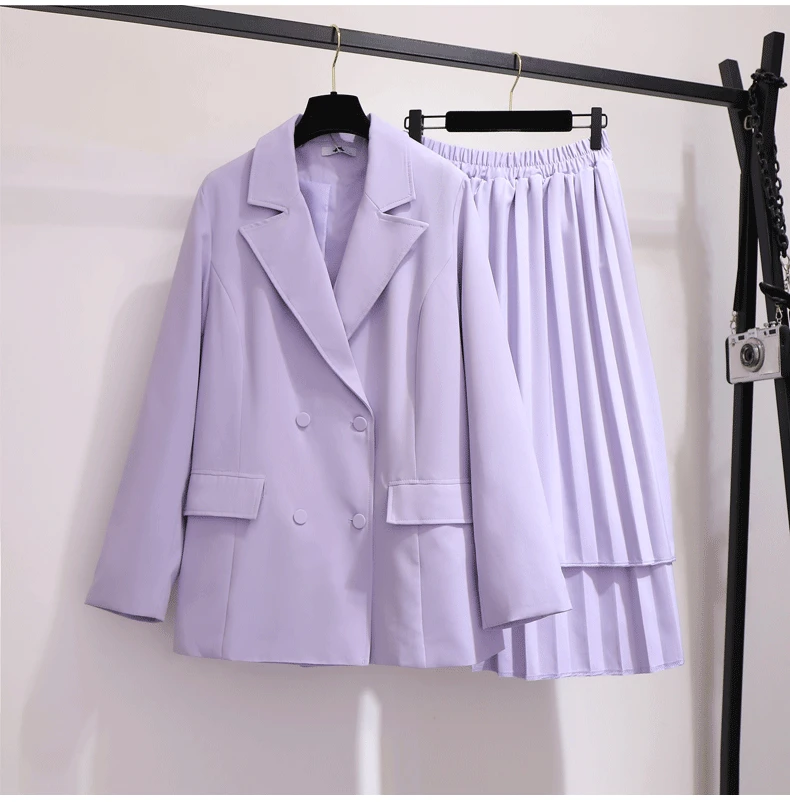 2XL~ 6XL Женский комплект из 2 предметов, многослойный костюм, Осень-зима, необычная юбка, костюм-двойка, блейзер с поясом и длинным рукавом, B717