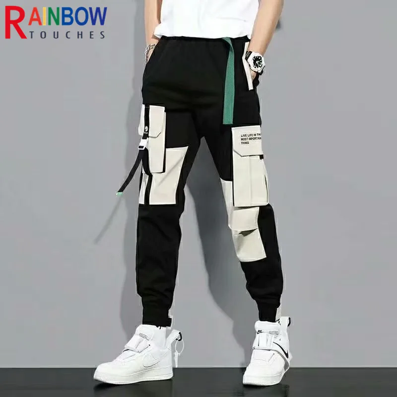 Cargo Pants Men Tooling Tie Feet Trousers Mens Hip-Pop Pockets Overalls Fashion Casual Joker Cotton Rainbowtouches | Мужская одежда