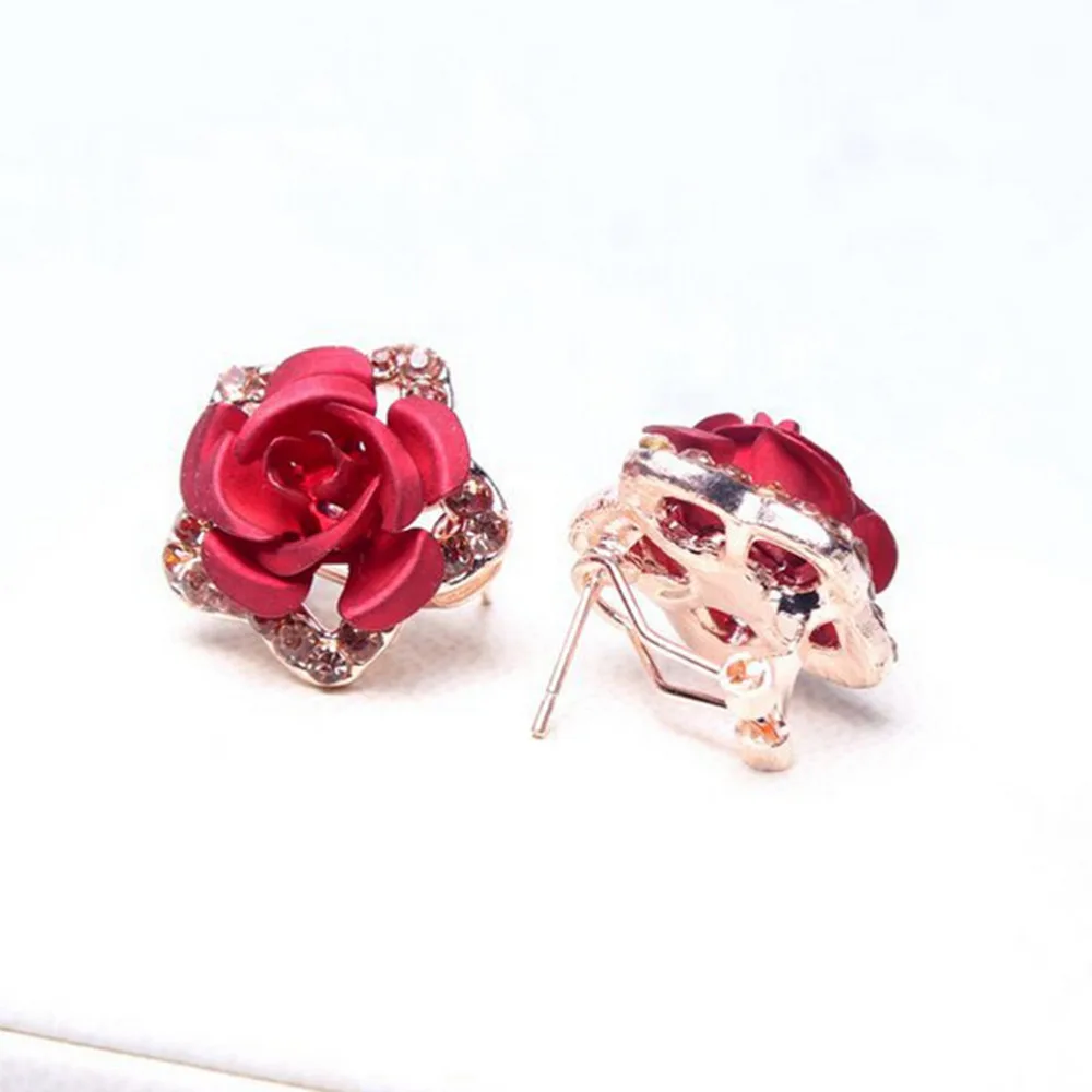 Модные ювелирные изделия цвета розового золота Цветочные Красные Синие серьги