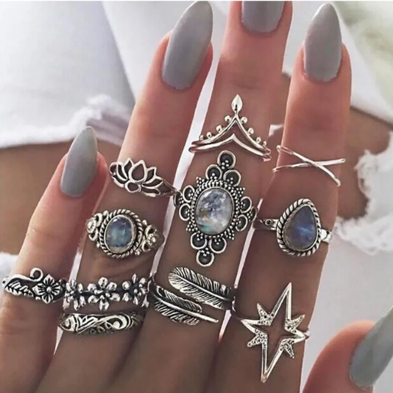 vintage Jewelry for women Rings set decorations girls undefined aesthetic luxury flower crystal ring Gifts 2021 trend 11pcs/sets