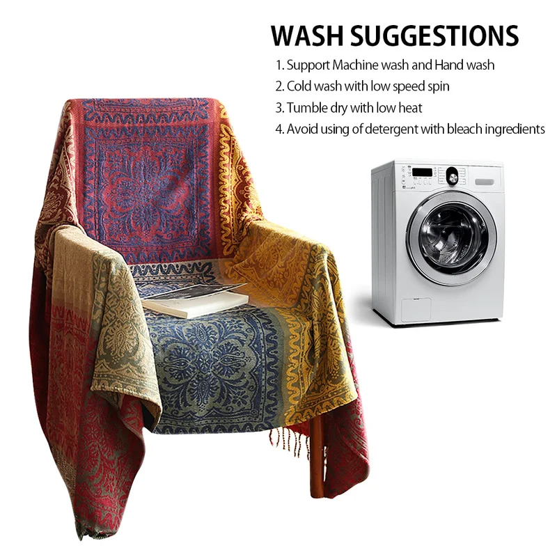 買取 レトロシェニール織物毛布ソファ椅子カバー装飾スローカラフルな幾何学模様車ホームオフィス暖かい毛布 150 × 190 センチメートル