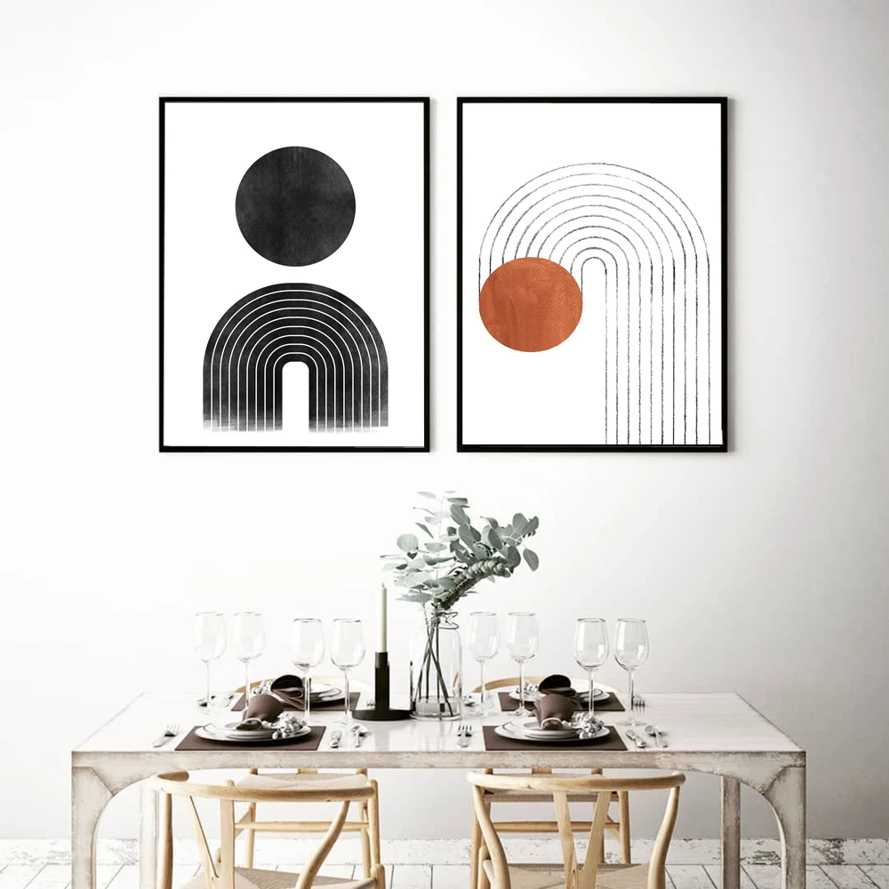 

Abstract Geometric Poster Line Art Circle Canvas Painting Boho Art Print Black Beige Wall Picture For Living Room Home Décor