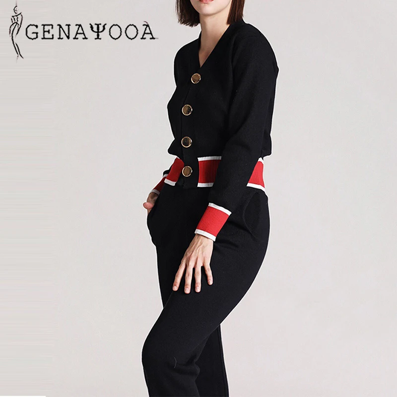 Genayooa элегантный осенний 2019 вязаный спортивный костюм женский Повседневный