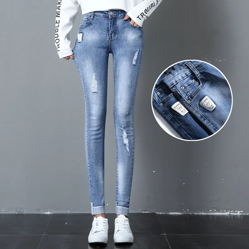 

Jeans Women Casual Nine-point Pencil Pants Slim Feet Pants Fashion New Korean Tight Edge Fall Skinny Ankle-length Pants Mid