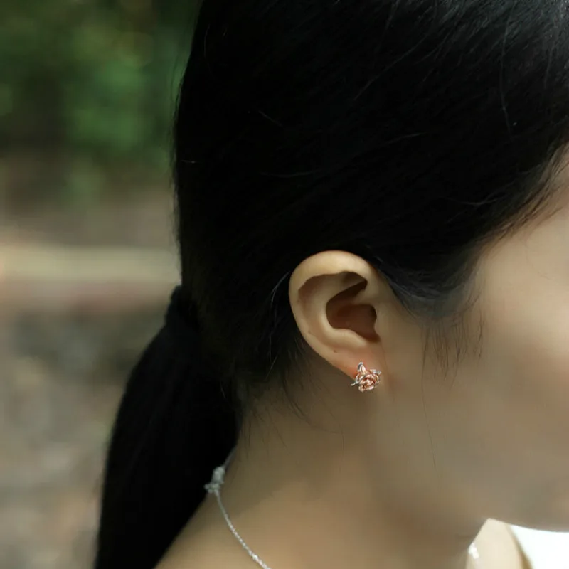 Висячие серьги гвоздики из стерлингового серебра 925 пробы с розовыми цветами для